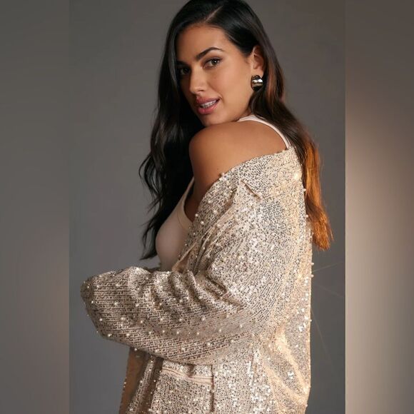 Anthropologie MABLE Pearl Sequin Mix Blazer / Size L - Picture 6 of 14